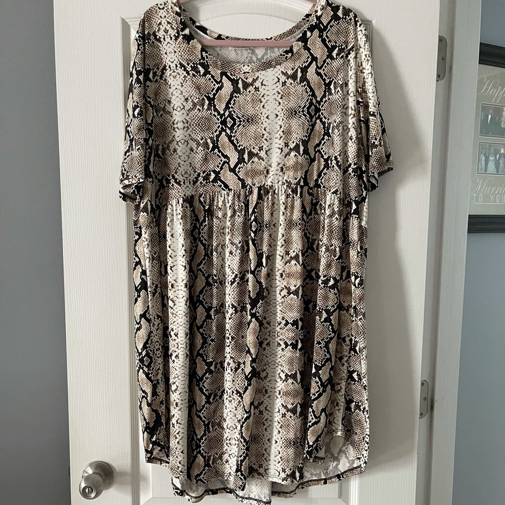 JODIFL Plus Size Snakeskin Print Babydoll Dress
